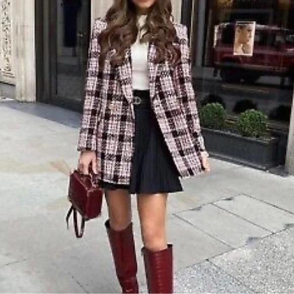 Zara Pink and Black Plaid Blazer - Picture 4 of 15